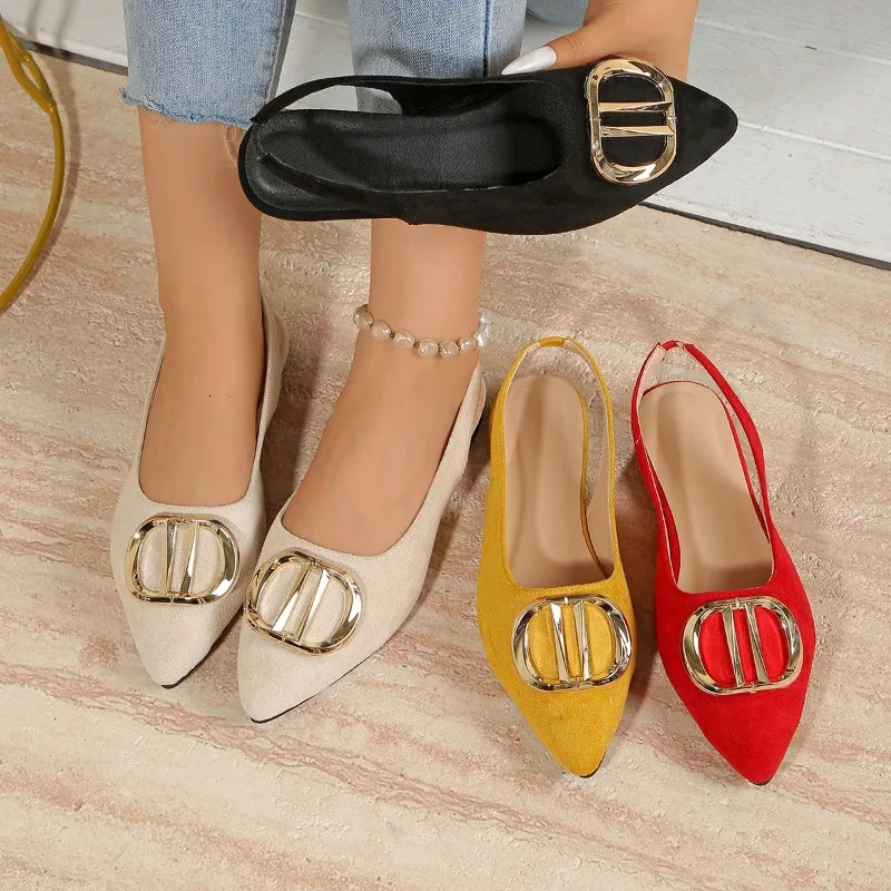 French Pointedtoe Metal Flat Shoes Baotou Sandals Shallowmouth Single Foreignstyle Explosive Internet Celebrity 260126
