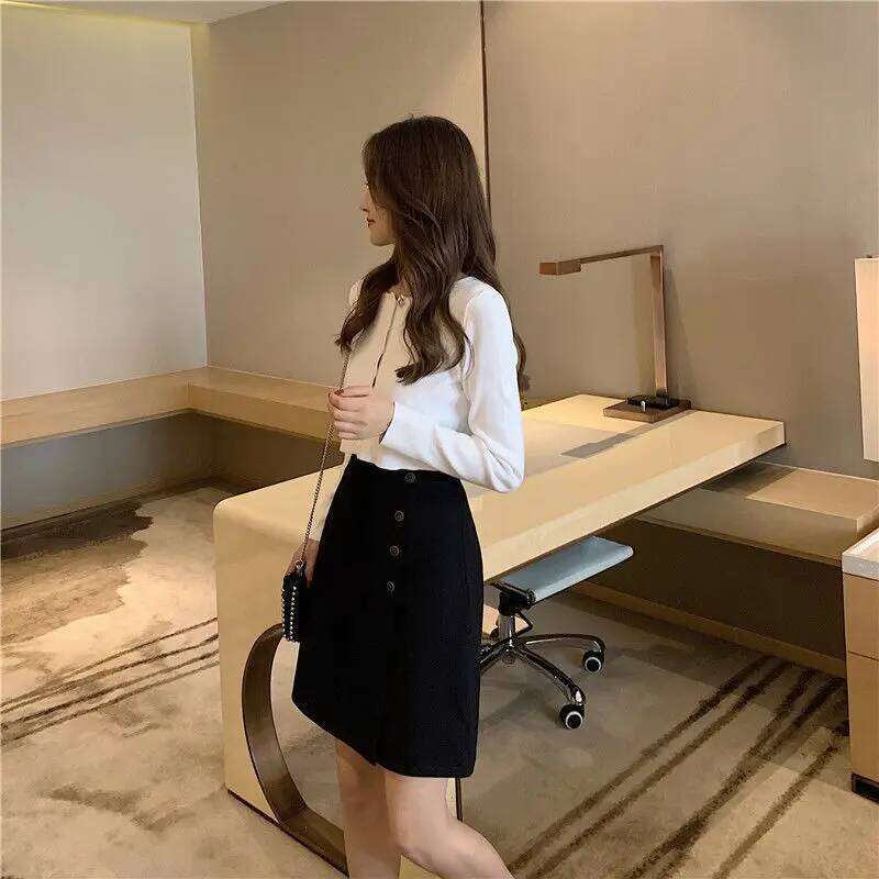 Skirts Women 4XL Solid Button Knee-length Elegant Office Lady Business Temperament Korean Style Trendy Females Summer Mature New XJ260131