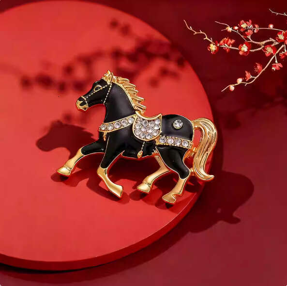 European and American Creative Personality Alloy Enamel Oil Drop Rhinestone Horse Brooch Exquisite Women's Clothing Accessories Pin Versatile Dec