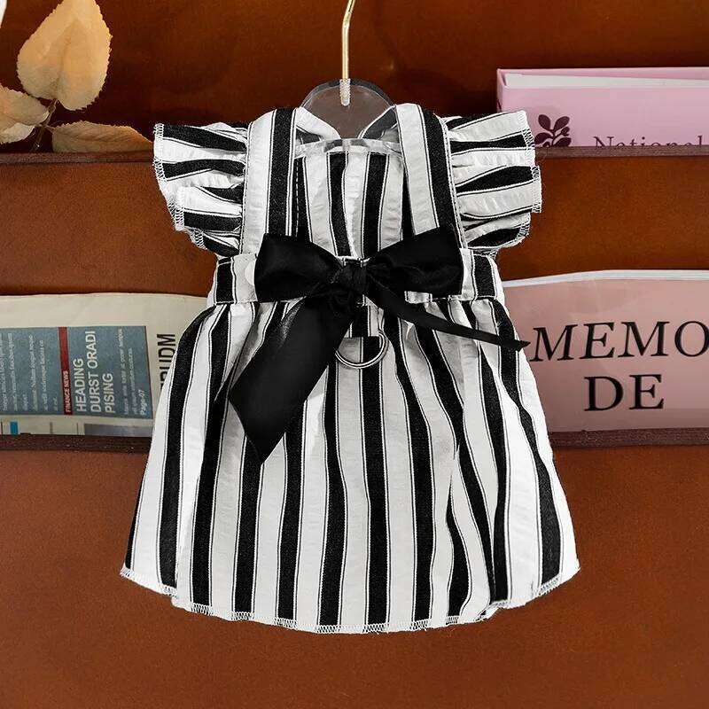 Korean Version of the Pet Dress Summer Teddy Hepburn Style Princess Skirt Classic Vertical Stripes Puppy Clothes H260129
