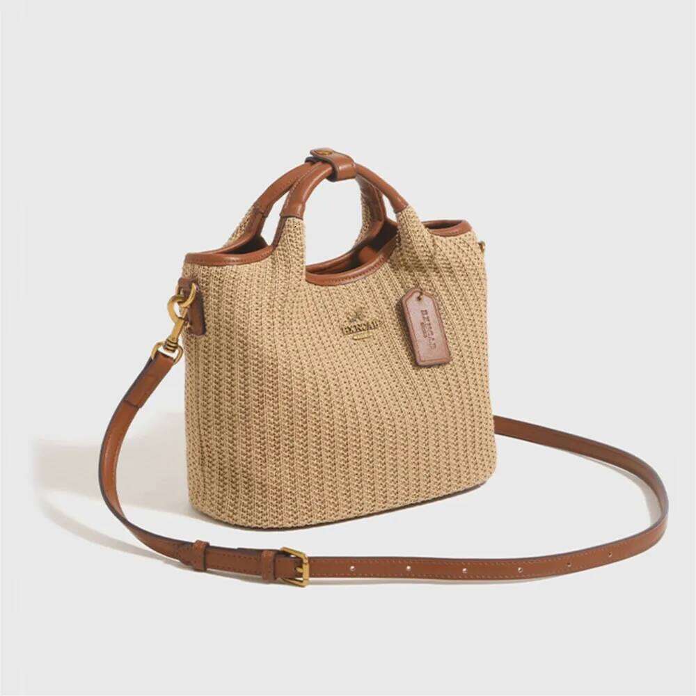 2025 Summer New Bucket Fashionable Retro Women's Versatile Large Capacity Straw Woven Bag Single Shoulder Cross