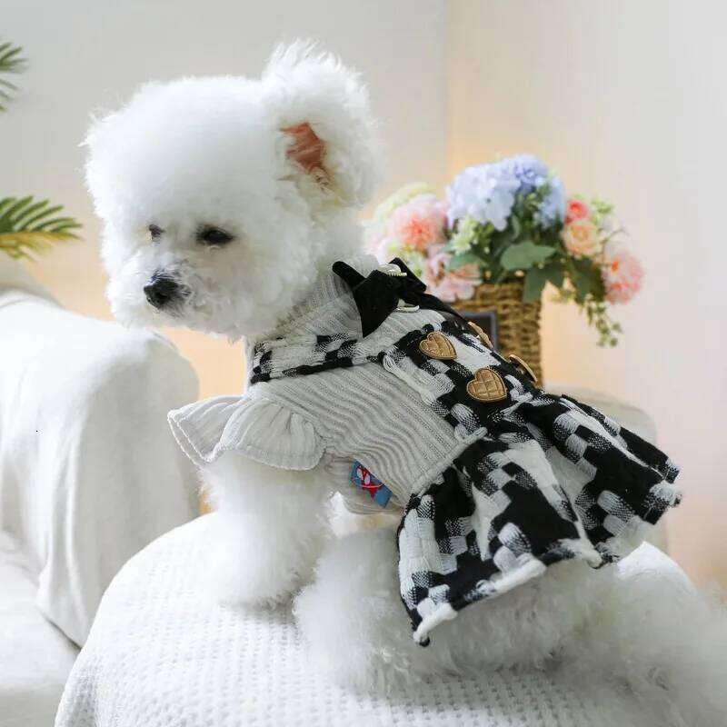 1PC pet clothing autumn winter thick black white bow princess skirt for small and medium-sized dogs H260129