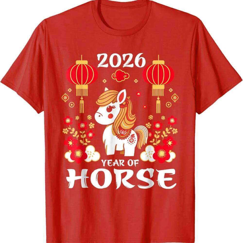 2026 of The Tshirt Lunar Shirt Chinese New Year T-Shirt Cute Zodiac Horse Cartoon Printed Tee Women Tops C260131