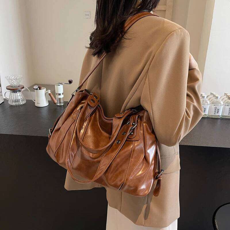 Retro PU Leather Tote Handbag Capacity Hobo Shoulder Casual Messenger Bag Travel Crossbody Large Top-Handle Bags XJ260130