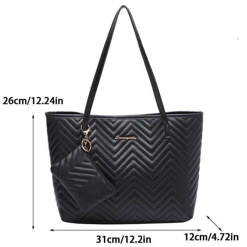 Women's Fashion Large Capacity Tote Bag Wavy Grain Daily Commute Handbag two-piece