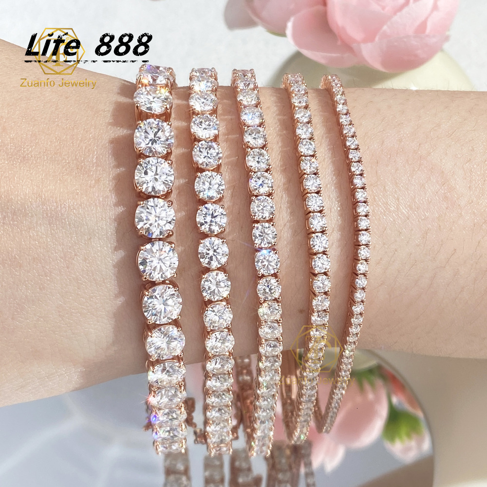 ZuanfoJewelry Wholesale in Stock Mossanite Tennis Chain 925 Sterling Silver Mens Women Hip Hop Chain VVS Moissanite Tennis Chain