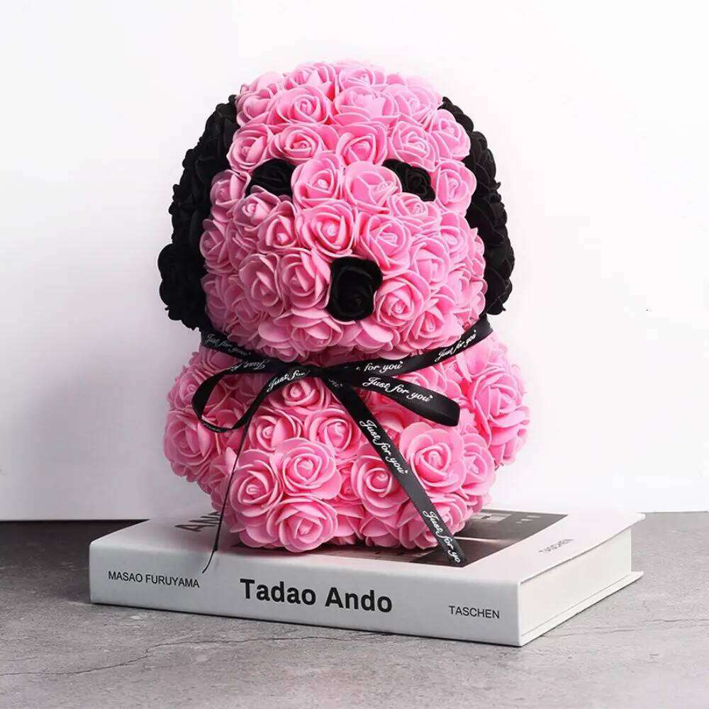 25cm Teddy Artificial Flower Rose of Christmas Decoration for Home Valentines Women Mother 's Gifts Soap Foam dog Y260131