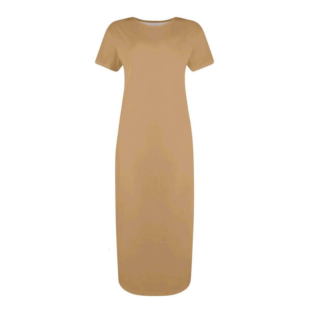 Women's Fashion Casual long dress Summer Dresses Solid Color Round Neck Short Sleeve Classic Dress Available in multiple colors XJ260131
