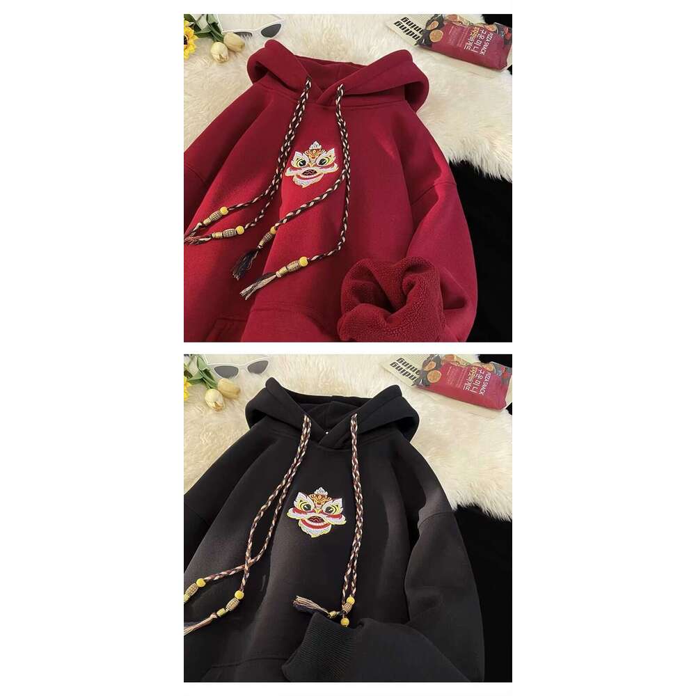 Men's Zodiac Year Hoodie Trendy Brand Fleece Lined Thickened Loose Fit National Style Heavyweight Autumn Winter New Luanyun Luanyun