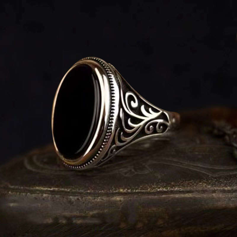 Totem Pattern Zircon for Men Punk Dark Trendy Cool European and American Style Ring Popular Retro Jewelry