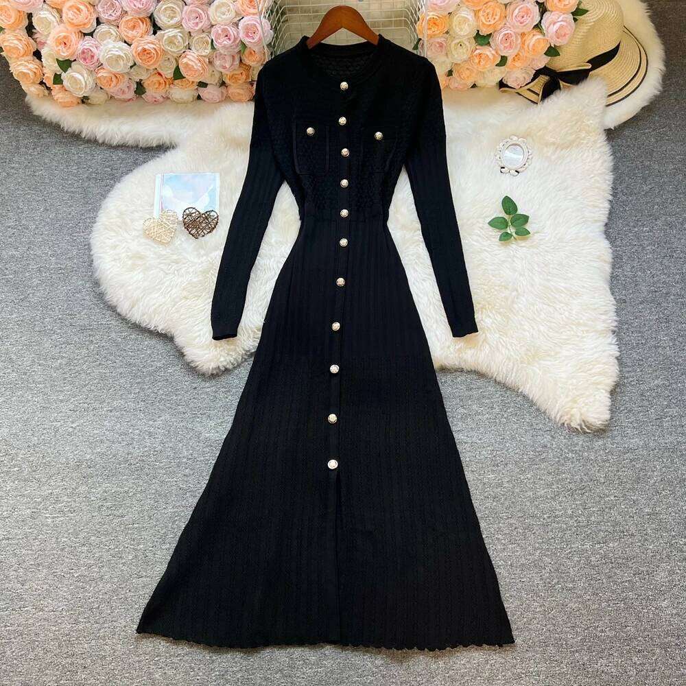 YuooMuoo Women 2025 New Autumn Winter Fashion Long Sleeve Single-breasted A-line Maxi Dress Elegant Office Lady Vestidos XJ260131