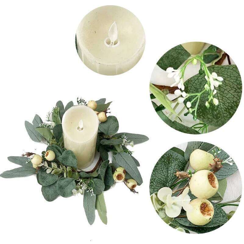 25cm Artificial Greenery For Candlestick Garlands Wreath Candle Rings Wedding Party Christmas Centerpiece Decor Y260131