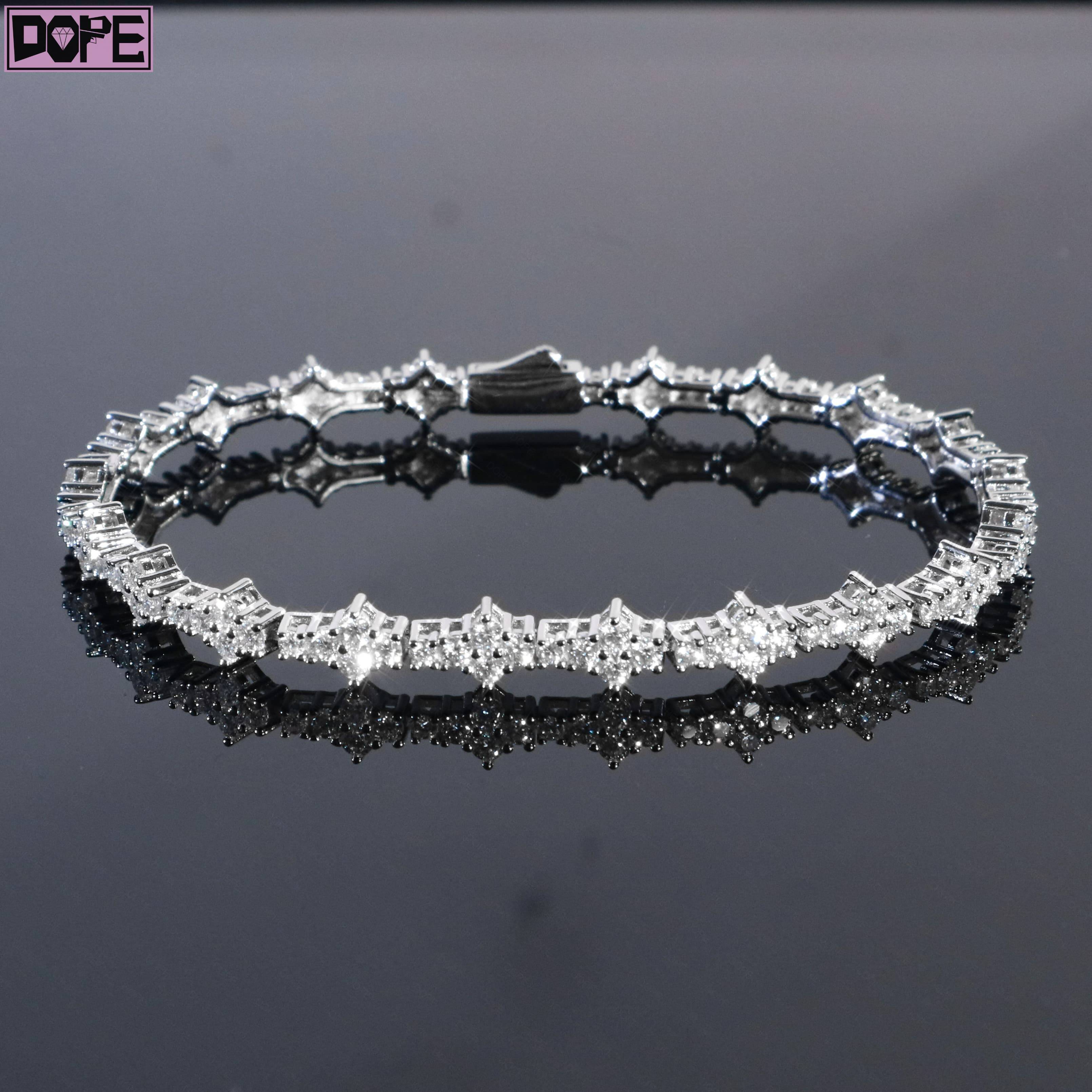 3 Color Moissanite Bracelet Men Women Jewelry 925 Silver Star Flower Charm Bracelet VVS Moissanite Tennis Bracelet