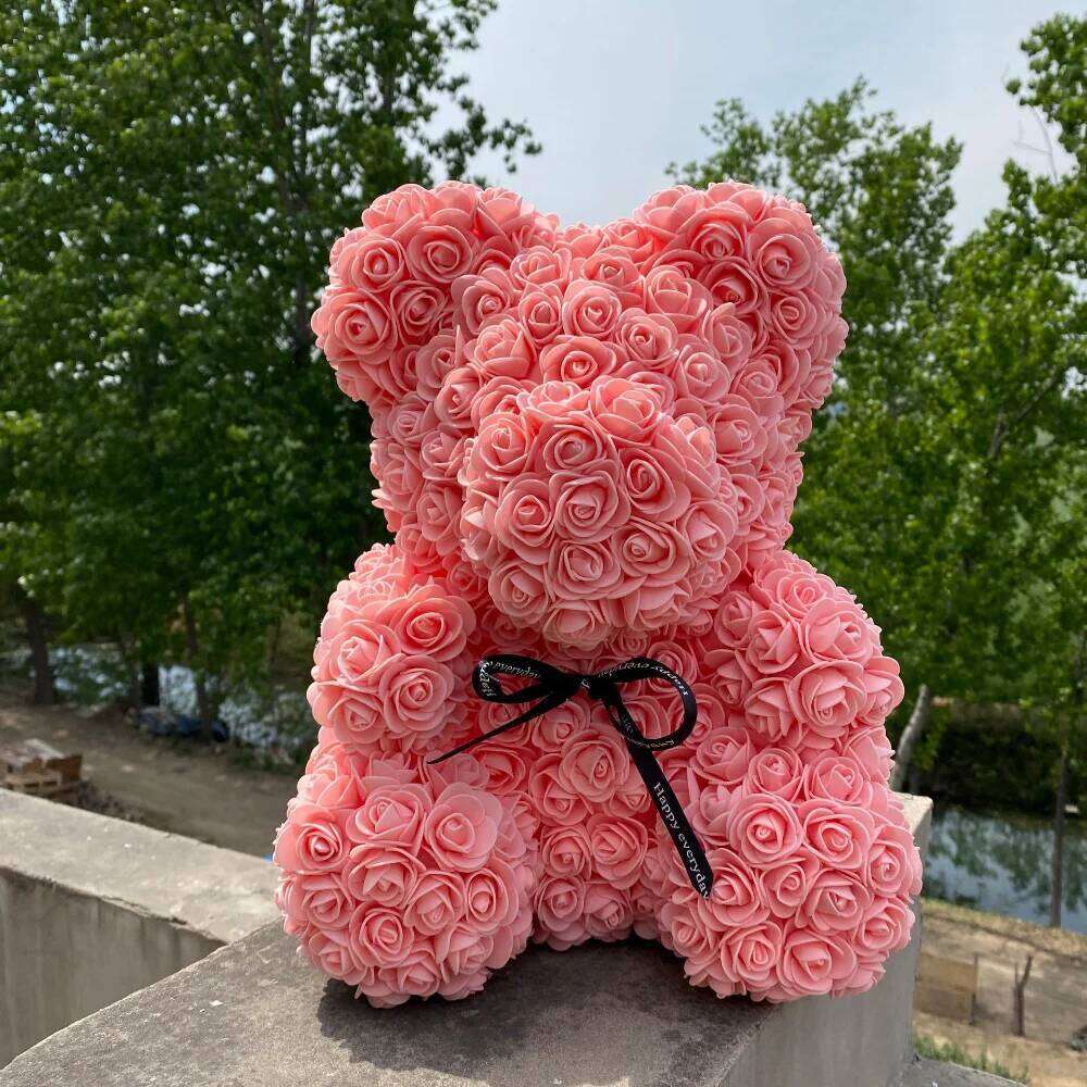 Teddy 25cm Artificial Flowers Rose Bear With Box Mom Girlfriend Wedding Anniversary Birthday Valentine Day Gift Y260131