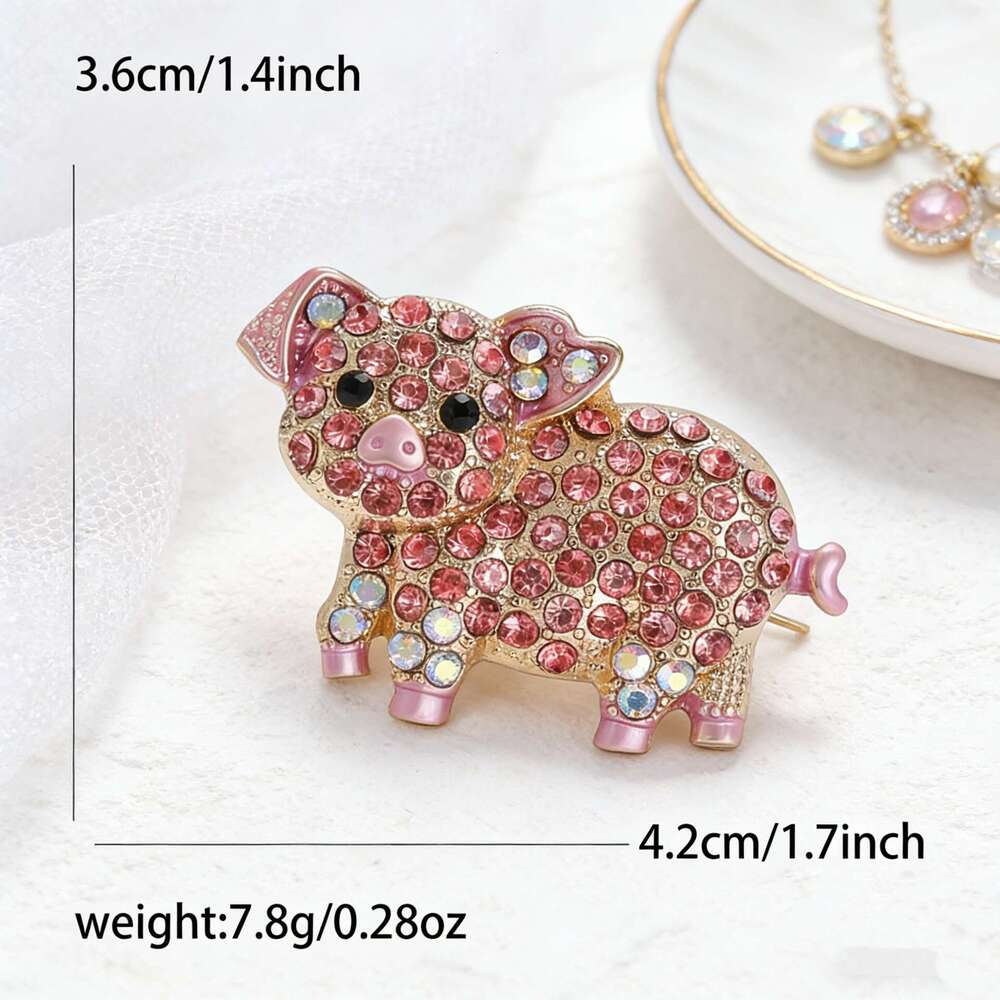 Animal New Diamond-Encrusted Pink Little Pig Fashionable Exquisite Clothing Personality Versatile Brooch
