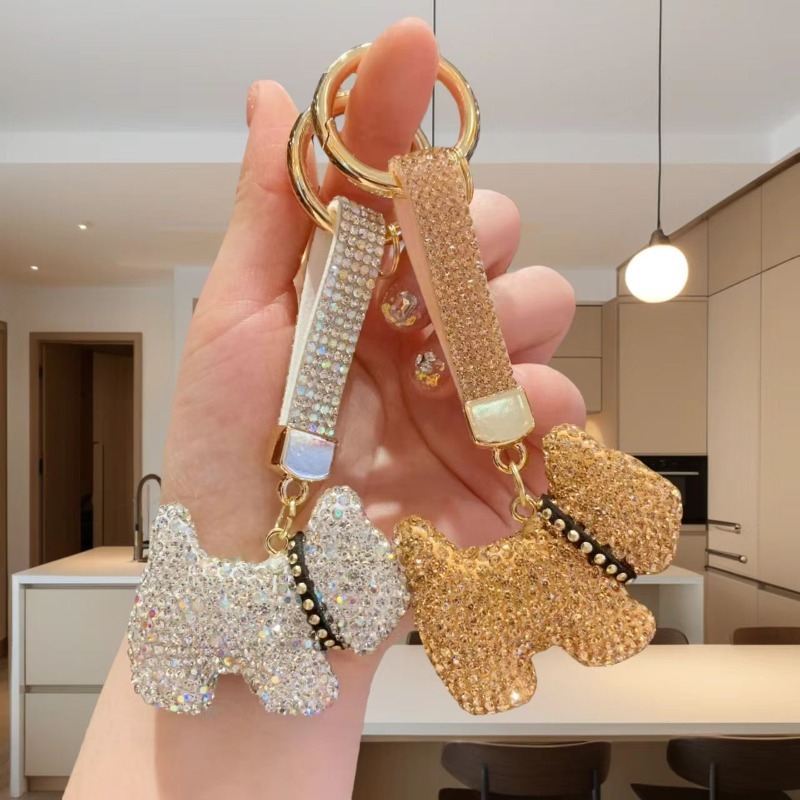 birthday gift Sparkling Keychain Rhinestone Crystal Dog Puppy Pendant Fashionable Car Keyring Bag Charm for Women Girls Gift