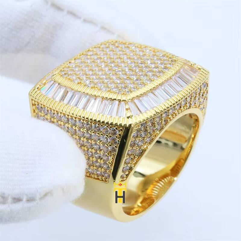 Hip Hop Bling Nano vvs moissanite Micro Pave Silver Diamond Ring Men baguette Rings 925 Silver Championship Ring