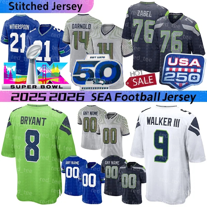 USA 250 Seattles SeahawksS Jersey SeahawksJersey DK Metcalf Jaxon Smith-Njigba Cooper Kupp #12 Fan Sam Darnold Kenneth Walker III Man Women youth Football Jerseys