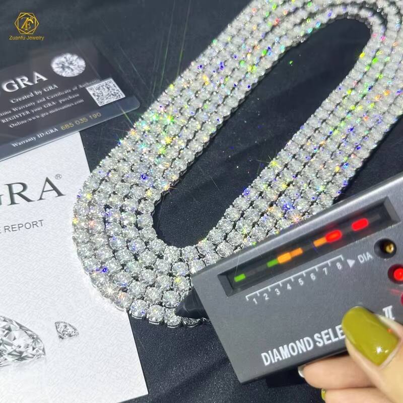 Hiphop Luxury Gra Vvs D Color 3mm 4mm 5mm Mossaanite Tennis Chain 925 Moissanite Sterling Silver Mold Baguette Chains