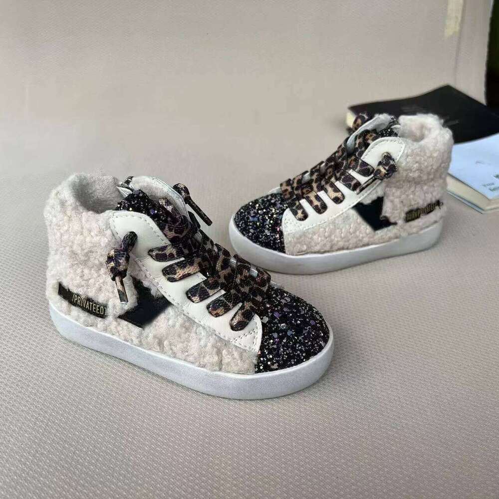 New Sequin Children Winter Board Sneakers Kids Girl Fashion Warm Fur Boy Casual Outsaid Sport Star Leopard Shoes XZ004 Y260128