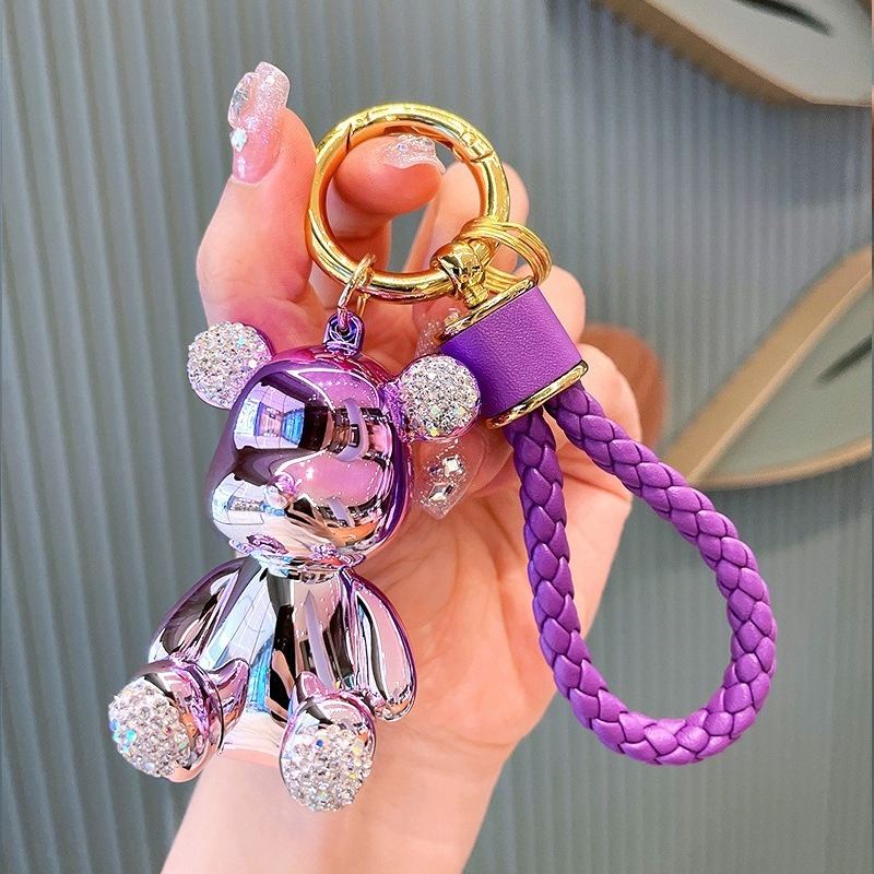 Designer Luxury Rhinestone Bear Keychain for Women, Electroplated Cute Bear Car Keyring Bag Charm, Ideal Birthday Gift 2026