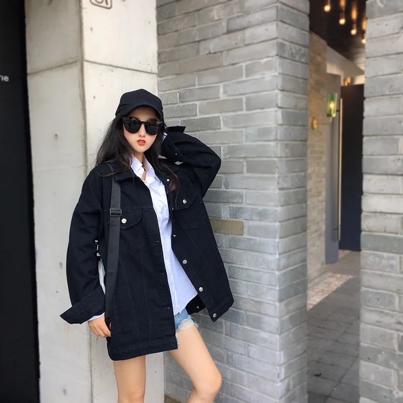 Denim Jacket Womens Medium and Long Black Spring Autumn Ins Ioose Big Size Net Red All Over The Atudents Top Gift 260120