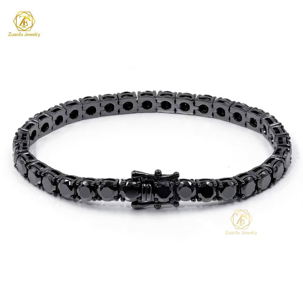 Wholesale 925 Silver Round Shape High Quality 2mm 3mm Black Mossanite Diamond Tennis Chain Bracelet Fashion Jewelry for Lady