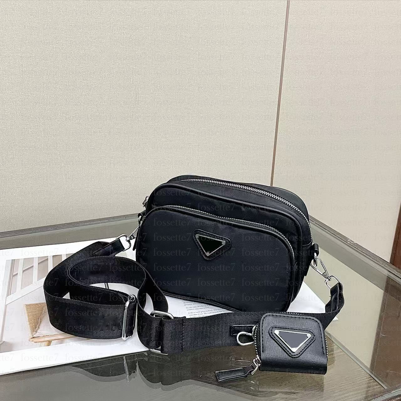 designer durable Zipper double-layer shoulder bags Nylon fashion mens black shoulder bag with Detachable Coin Purse man adjustable strap business crossbody bag