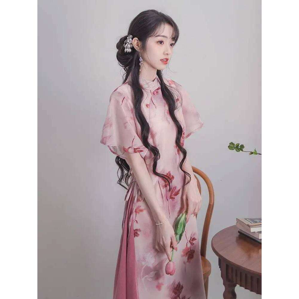 Retro Temperament Cheongsam Chinese-Print New Slim Clothes Birthday Dresses For Women Evening Dress