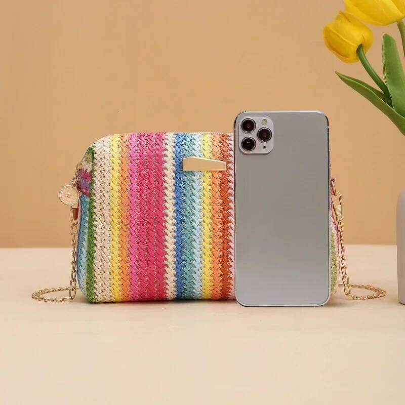 Rattan Knitting Women Straw Beach Summer Chain Small Purse and Handbag Female Shoulder Crossbody Bags Travel Design Flap Bag