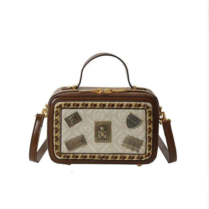 European American retro badge box new versatile color blocking single shoulder crossbody bag, trendy and popular XJ260131