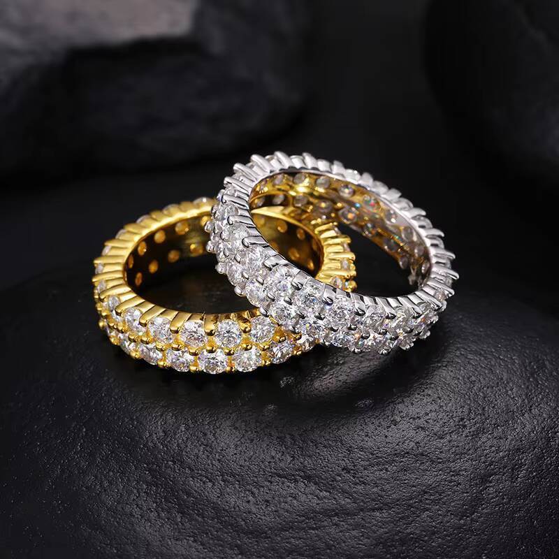 2 Rows Band Moissanite Silver 925 Ring Gra Hip Pop Cuban Moissanite Diamond Women Luxury Wedding Rings