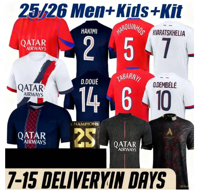 Psges Jersey 2025 2026 2027 Ousmane Dembele Kvaratskhelia Maillot De Football Shirt Top Gianluigi Donnarumma Kit Soccer Jerseys Kids Paris St Germain Jersey Foot