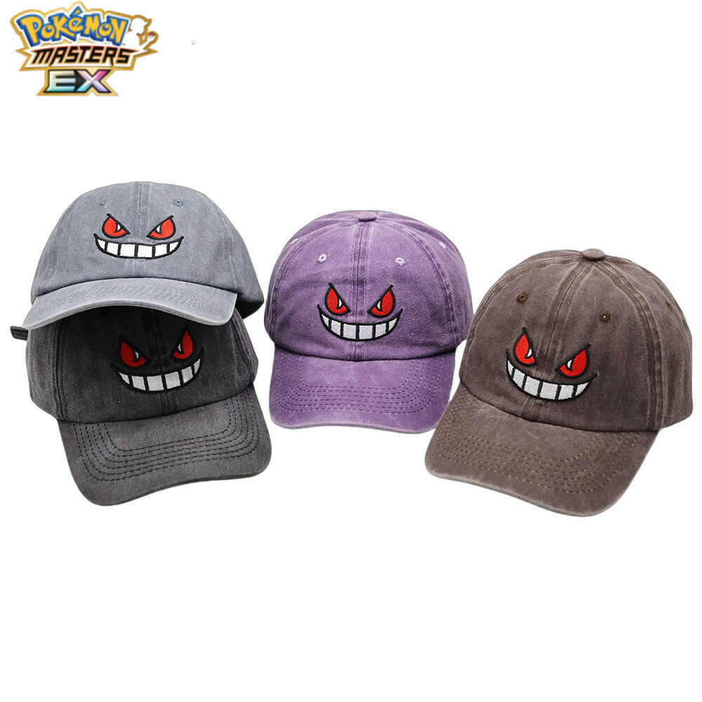 Cross-Border New Pokmon Gengar Embroidered Baseball Anime Cartoon Soft Top Washed Duckbill Cap Unisex Sun Hat L260131