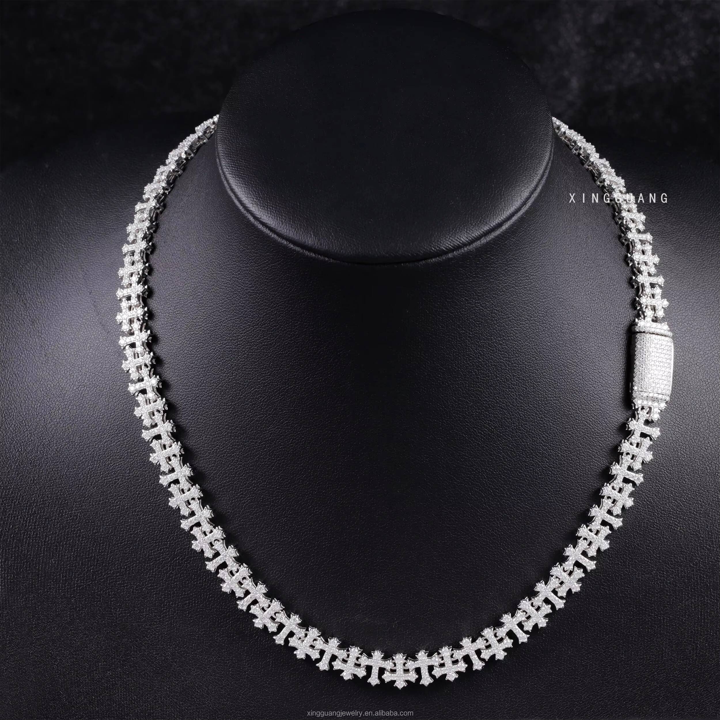 Hip Hop 10MM GRA Iced Bling VVS D Color Moissanite 925 Sterling Silver Cross Link Cuban Chain for Men Pass Diamond Tester