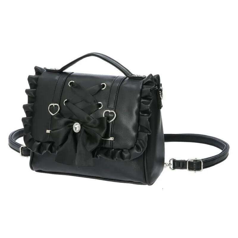 Casual PU Leather Kawaii Backpack Lolita Knot Women's Bapa Handbag Single Crossbody Double oulder Korean Sle Ita Bag