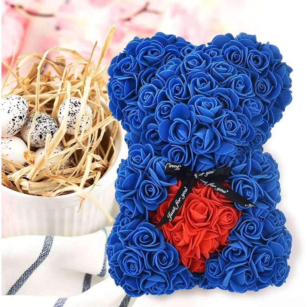 1pc 25cm Artificial Foam Flowers Rose Bear Romantic Creative Gifts For Valentines Day Anniversary Weddingwith gift box Y260131