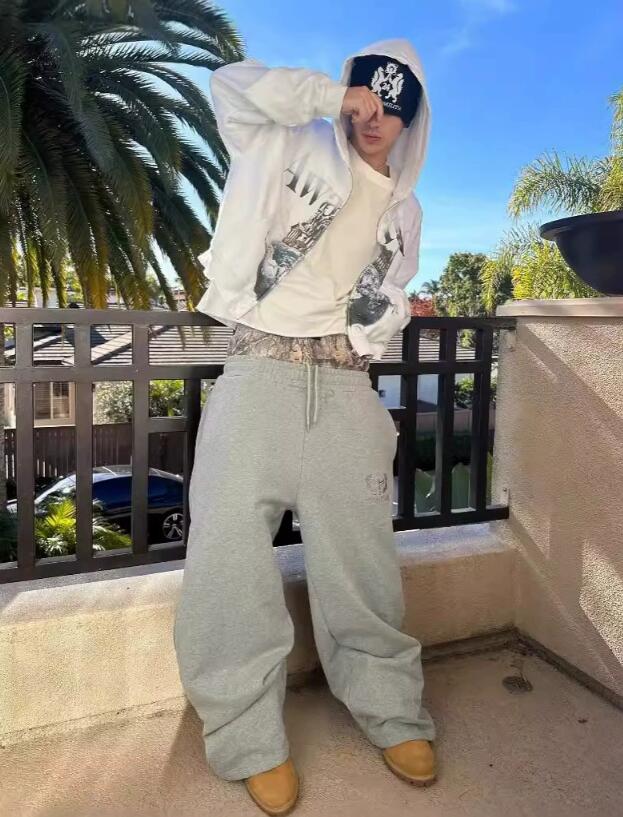 Women Mens baggy Sweatpants Designers Streetwear Wide Leg Men Retro Double Waisted Sweat pants Embroidered Street patchwork Hiphip sweatpants