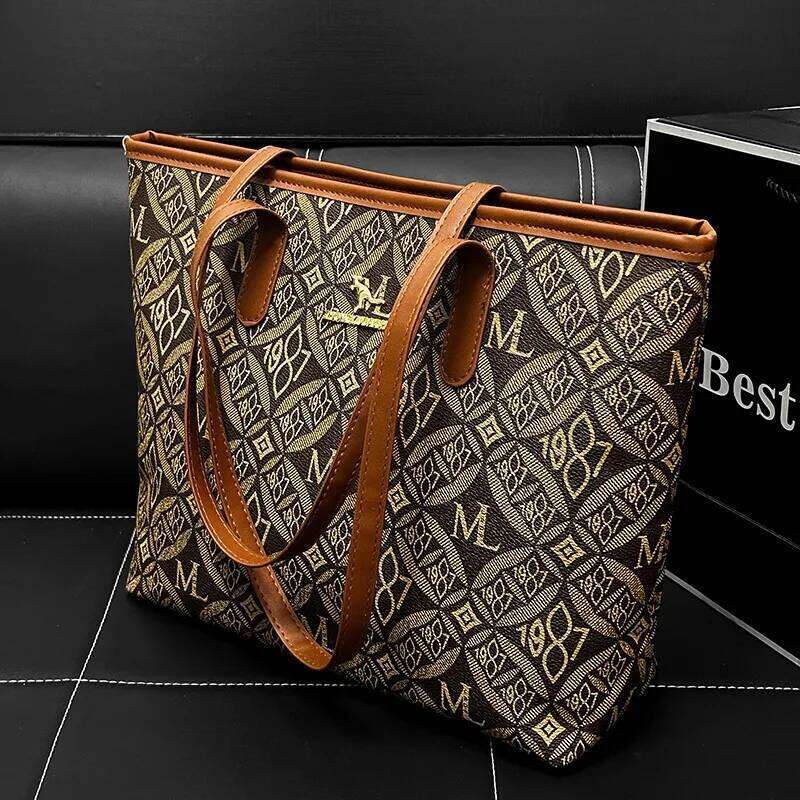 Cross-border printed tote bag for women, new style, single shoulder bag, large capacity, fashionable and trendy, high-quality te