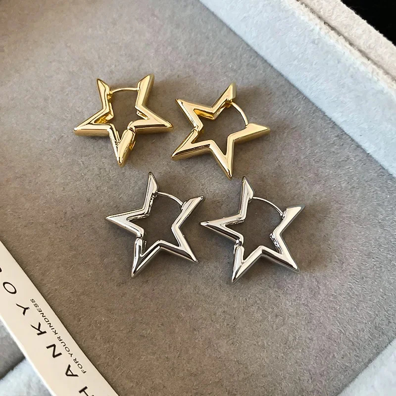 Fashion Simple Smooth Star Hoop Earrings Women Minimalist Hoops Huggie Hollow Ear Buckle Earring Punk Jewelry Gifts 260126
