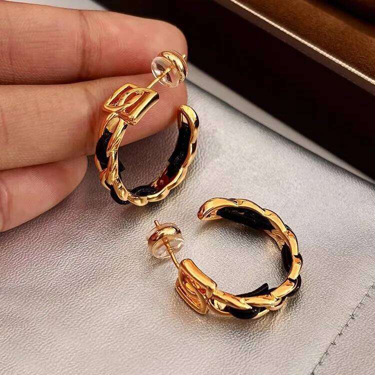 Earrings Gold Plated Leather Woven Large Circle Stainless Steel for Summer Daily and Party Wear Gift High Quality Texture