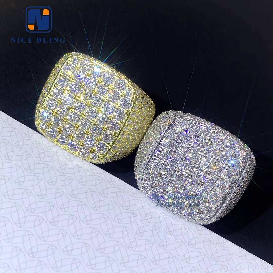 2026 Hot Sell Drop Shipping White Gold Iced Out GRA Moissanite Diamond Ring for Men hip hop ring