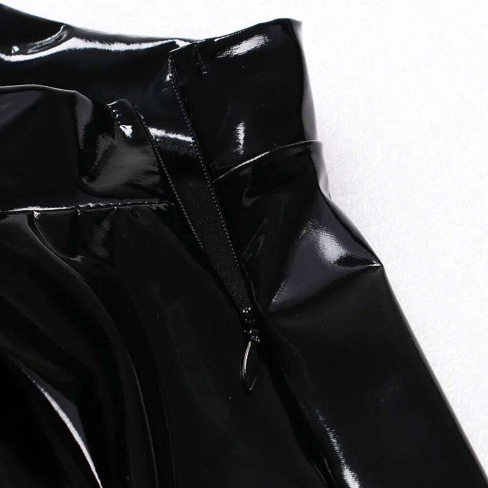 Flared Miniskirt For Women Glossy Patent Leather Dance Performance Mini Skirt Clubwear Cosplay Costume Retro Color Dress XJ260131