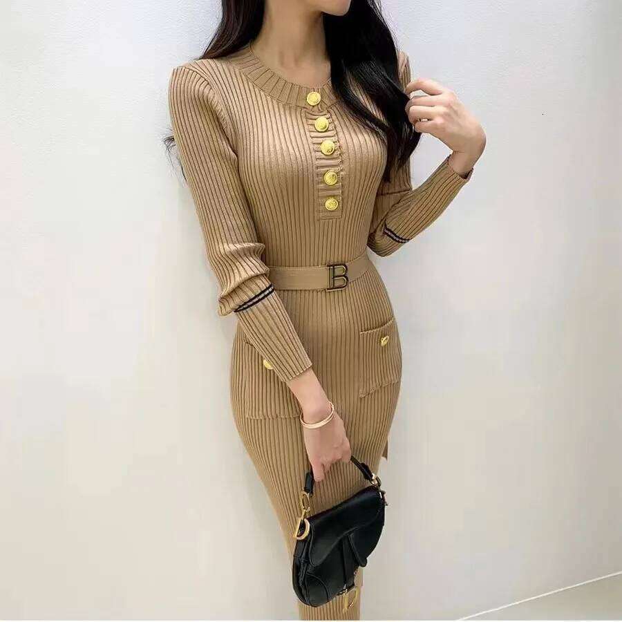 French style celebrity temperament feeling autumn winter new round collar fragrance wind slim bottom wrap hip dress XJ260131