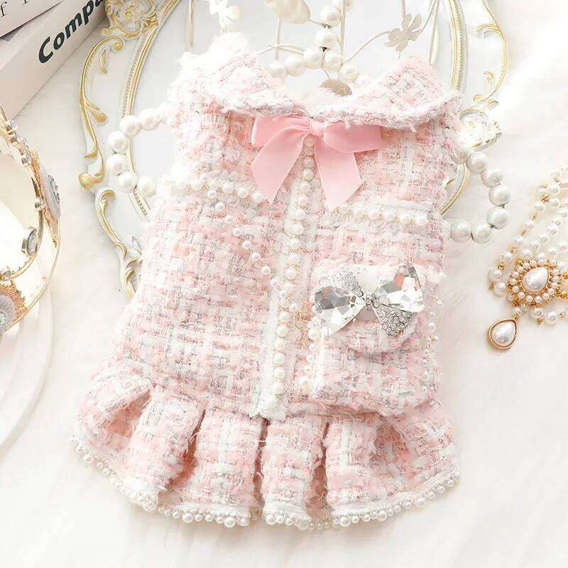 Ins New Winter Cat Princess Dress Backpack Pink Luxury Fashion Design Thickened Skirt Dog Christmas Clothes H260130