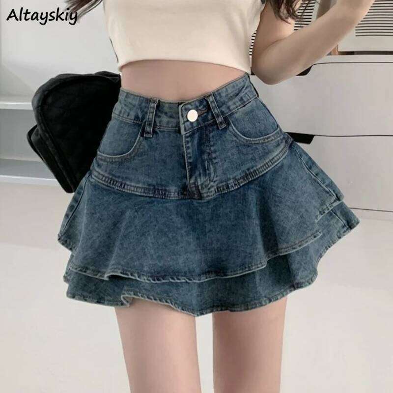 Ruffles Denim Skirts Women Summer Y2k Hot Girls Kawaii High Waist Faddish Vintage Streetwear Mini Skirt All-match Sexy Faldas XJ260131