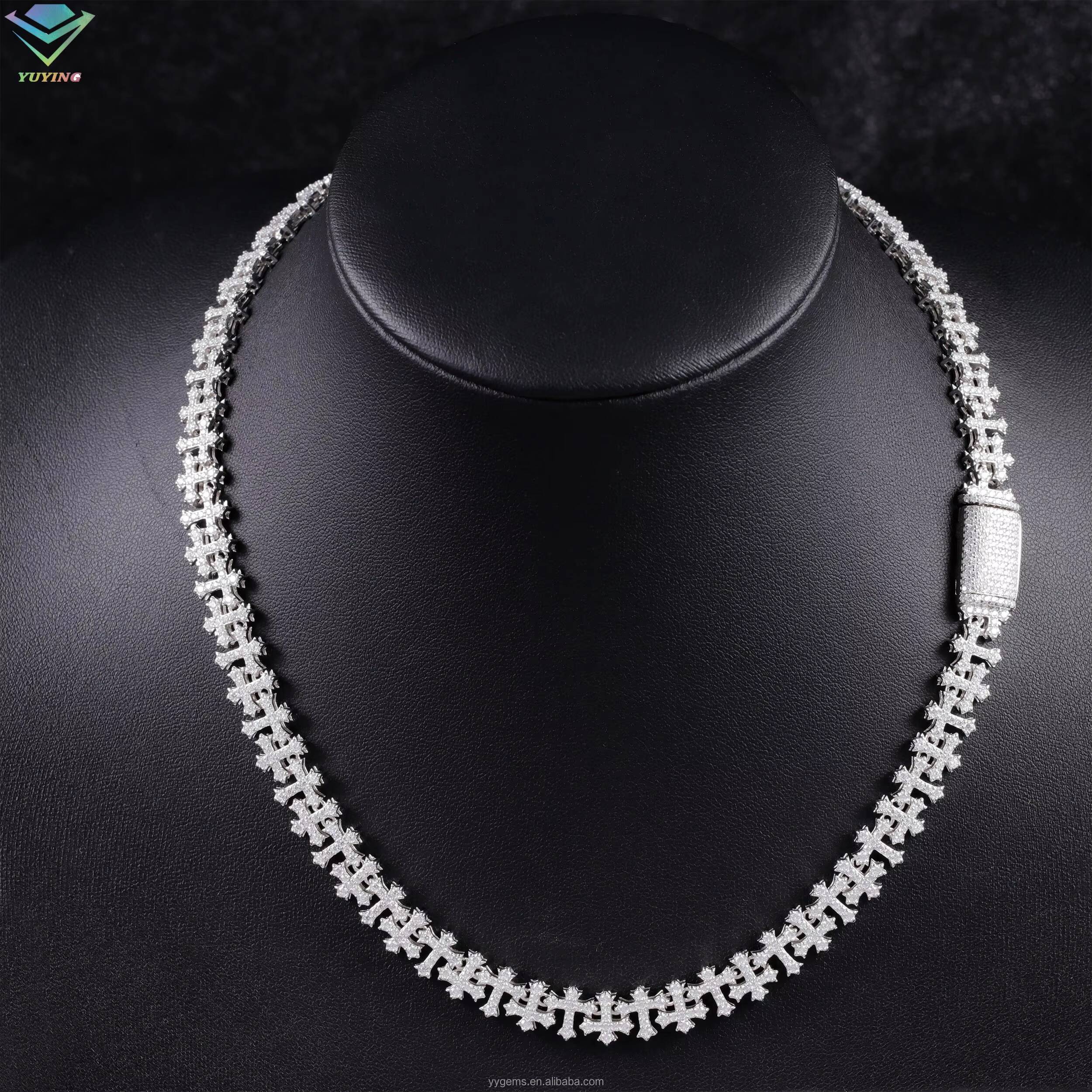 Hiphop Jewelry Cross Necklace 12mm Moissanite Diamond Chain S925 Sterling Silver Cuban Link Chain for Men Women