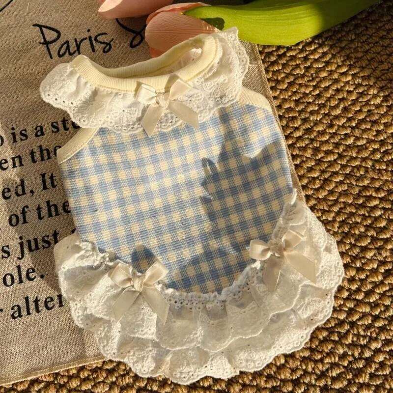 Thin Pretty Plaid Suspenders Pet Dog Summer Lace Teddy Pomeranian Princess Skirt Puppy Cute Prom Dress H260129
