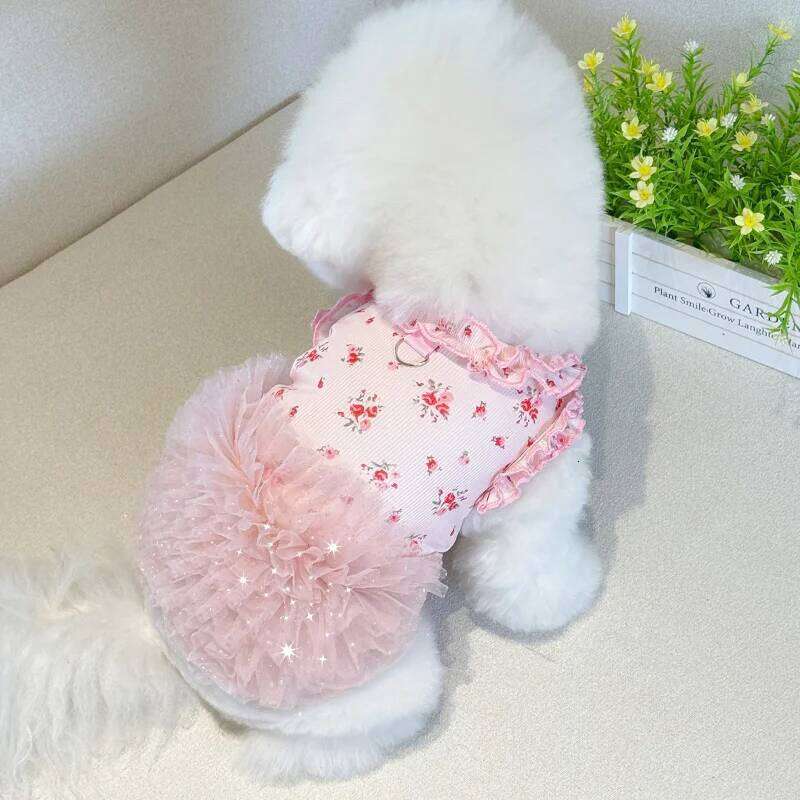 Mesh Layered Floral Tutu Puppy Teddy INS Dance Skirt Dress Pet Clothing Dresses for Small Dog H260130