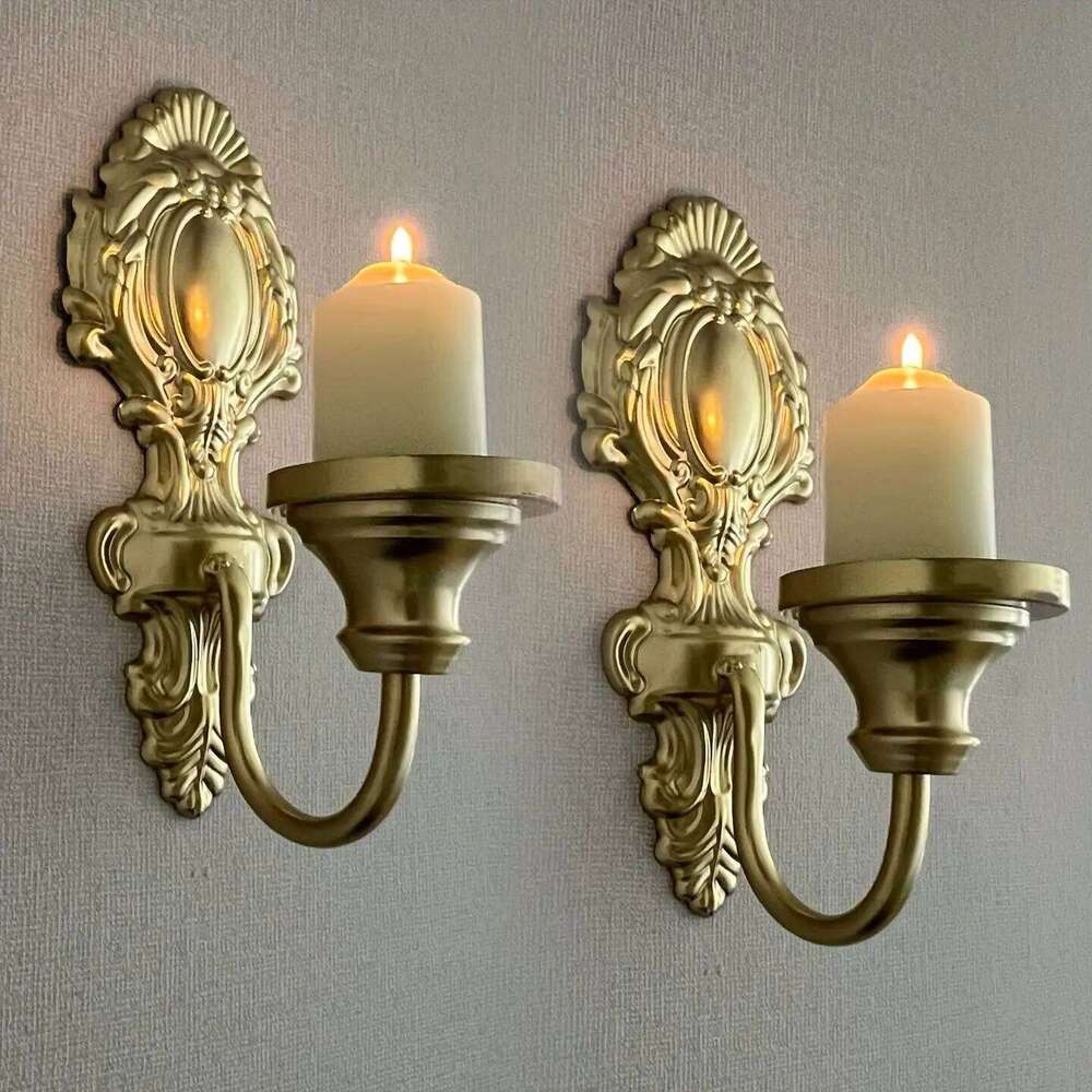2pcs American Wall-mounted Wrought Iron Candle Holder Rural Pastoral Home Wall Wedding Decoration Y260131